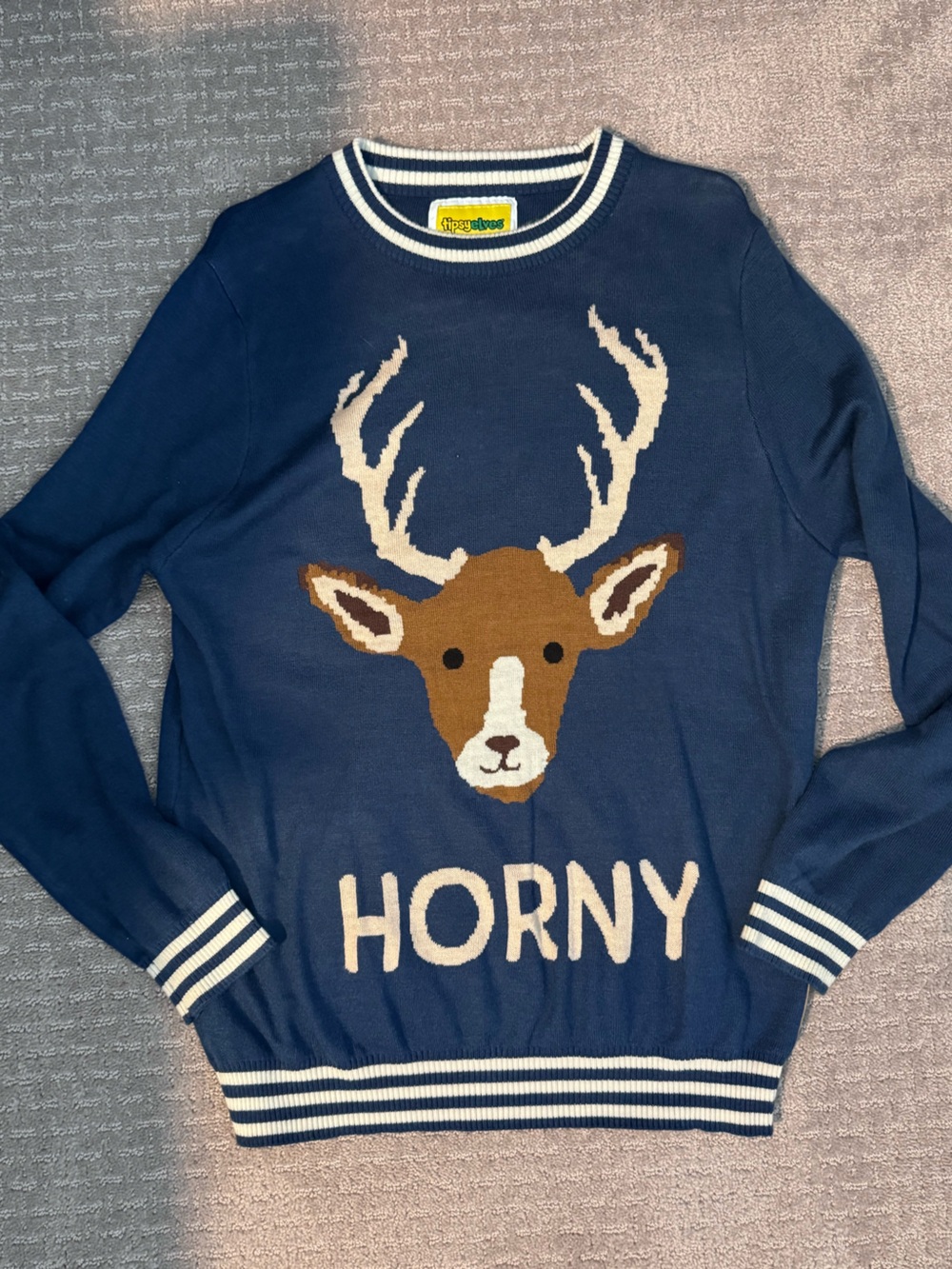 Tipsy Elves Navy Blue 'Horny' Deer Knit Sweater
